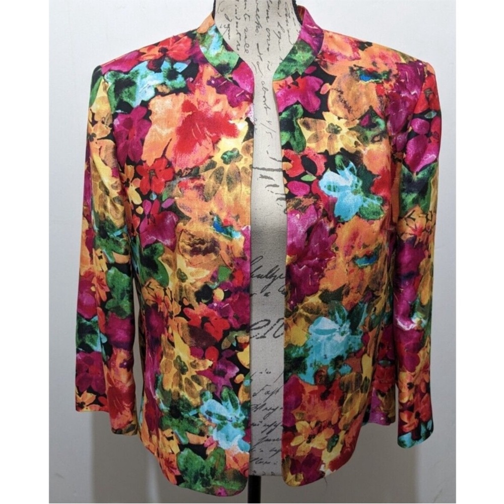 Kasper Floral Open Front 3/4 sleeve Jacket Blazer Size 14